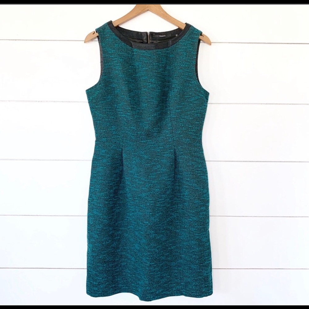 Tahari teal and black tweed dress